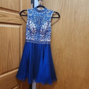 Sherri Hill Royal Blue Beaded High Neck Keyhole Back Prom Homecoming Dress Sz 4
